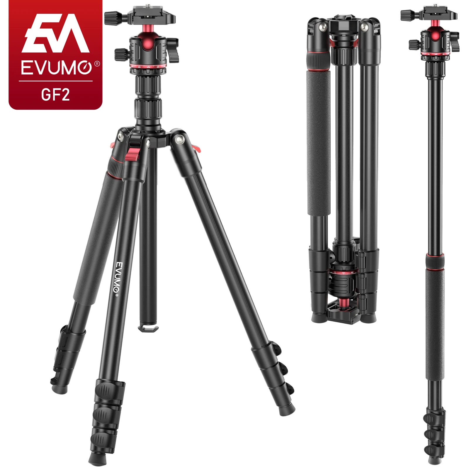 Camera Tripod Carbon - EVUMO GF2 Reisstatief 1,73 m Aluminium